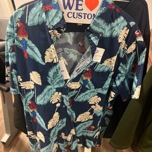 Sonoma Blue and Red Casual Button Down Shirt with Tropical Print